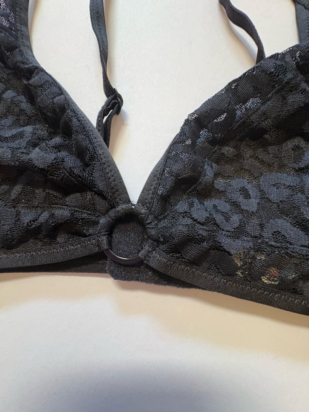 Free People Lace Triangle Bralette with Front Ring - Black S - Picture 3 of 10